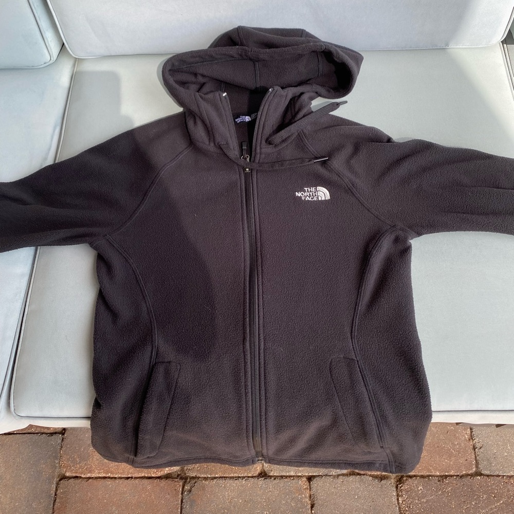 The North Face size small full zip black fleece hoodie jacket. Light weight.